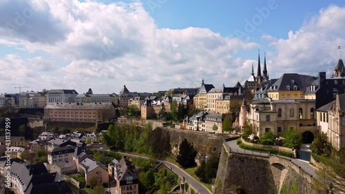 Flight over the city of Luxemburg - old town district - aerial photography photo