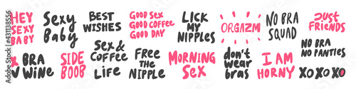 Vector hand drawn collection set of calligraphy lettering quotes and words. Pink and black color