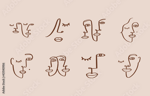 Face portrait line art drawing figure abstract aesthetic mid century modern shapes minimalism boho poster and art print collection.