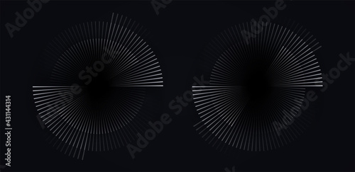Circular spiral sound wave rhythm from lines white color on dark background.