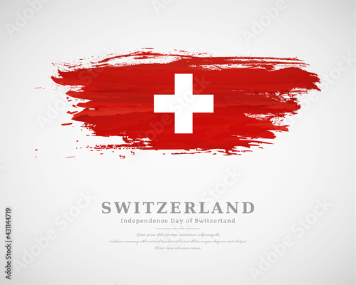 Happy independence day of Switzerland with artistic watercolor country flag background