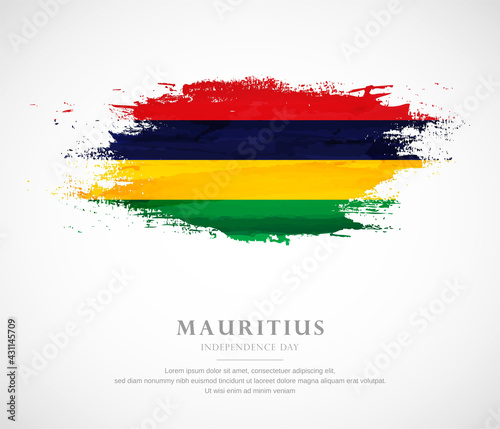 Abstract watercolor brush stroke flag for independence day of Mauritius