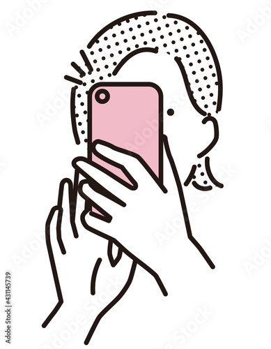 シンプル　イラスト　スマホで撮影する女の子