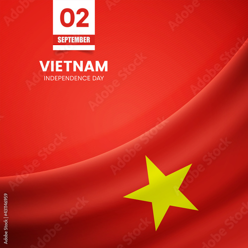 Creative Vietnam flag on fabric texture. Vintage style independence day background
