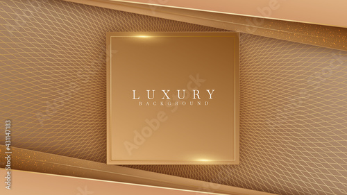Brown background with golden lines. Luxury 3d realistic concept. Vector illustration for design.