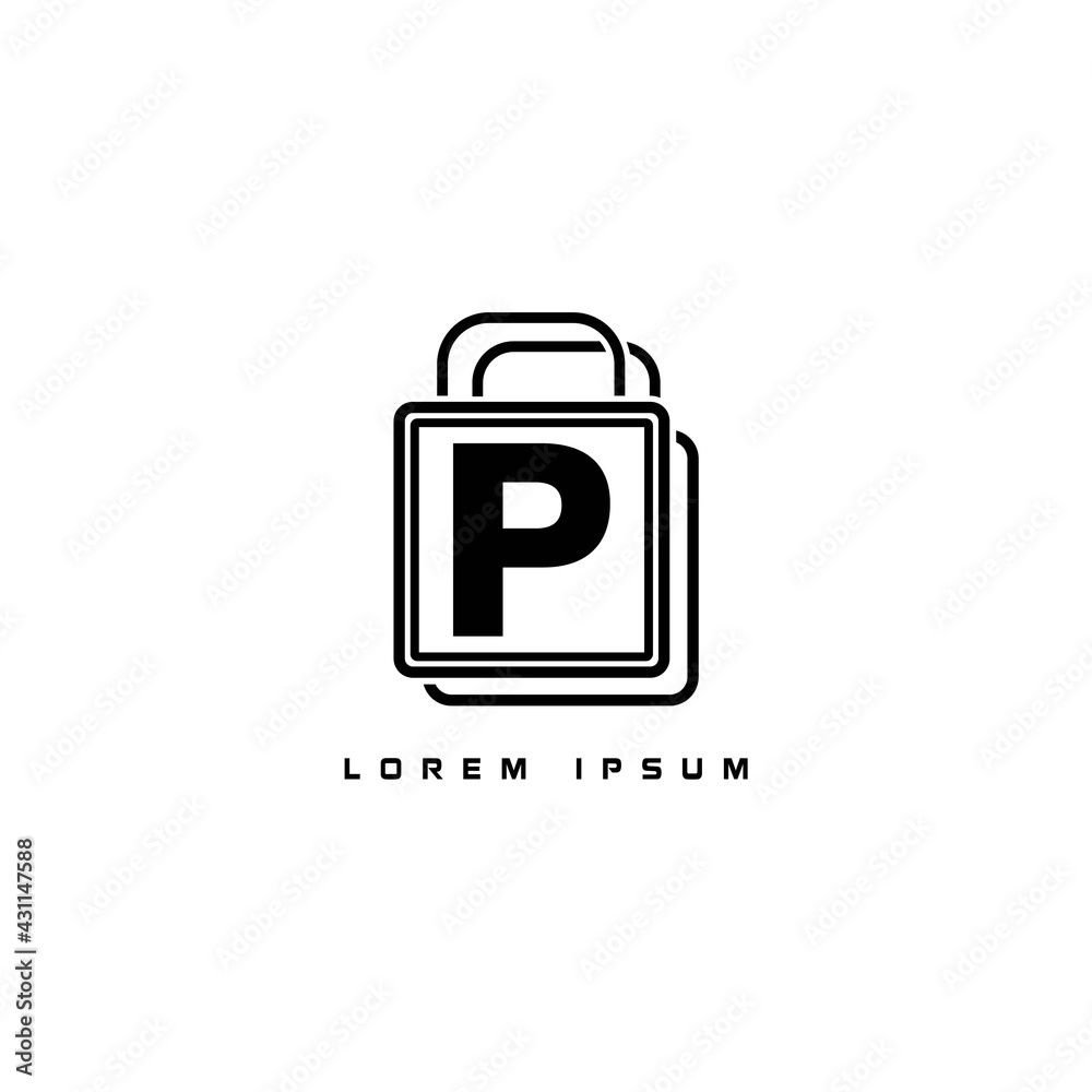alphabet logo template black and white combined with shopping bag icon alphabet logo template black and white combined with shopping bag icon