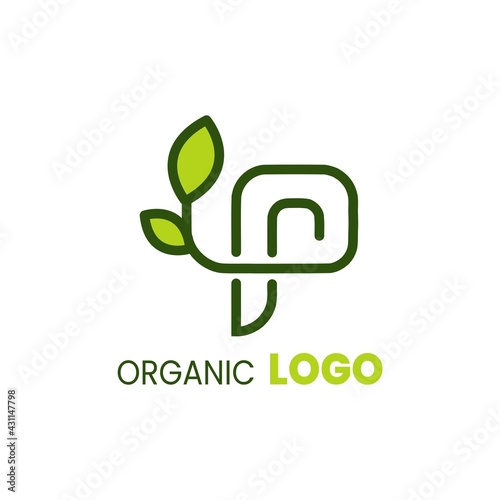 alphabet capital logo. Creative design concept green color with organic plant