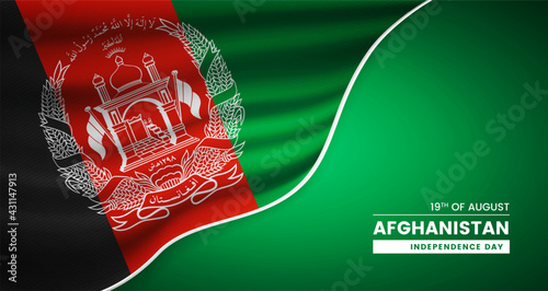 Abstract independence day of Afghanistan background with elegant fabric flag and typographic illustration photo