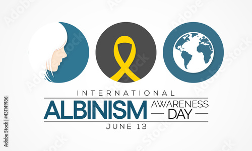 International Albinism awareness day is observed every year on June 13, it affects the production of melanin, the pigment that colors skin, hair and eyes. It's a lifelong condition. Vector art.
