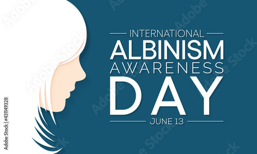 International Albinism awareness day is observed every year on June 13, it affects the production of melanin, the pigment that colors skin, hair and eyes. It's a lifelong condition. Vector art.