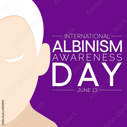 International Albinism awareness day is observed every year on June 13, it affects the production of melanin, the pigment that colors skin, hair and eyes. It's a lifelong condition. Vector art.