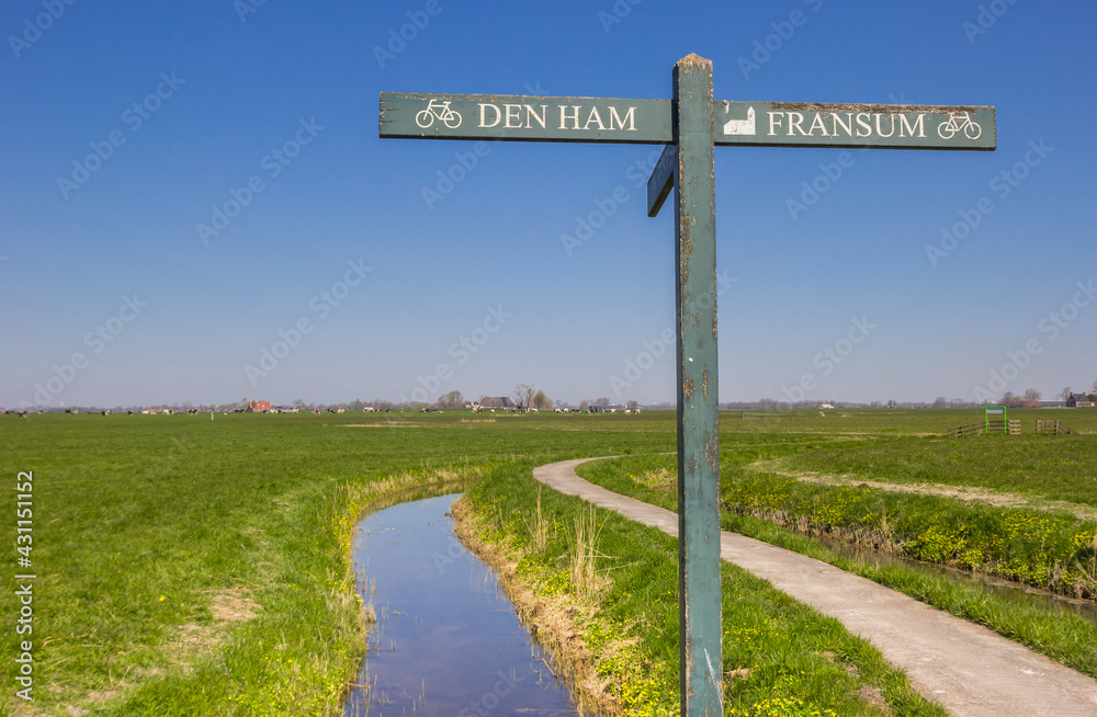 Bicycle road sign in rural Groningen province