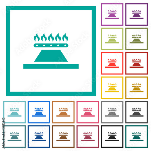 Kitchen gas stove flat color icons with quadrant frames