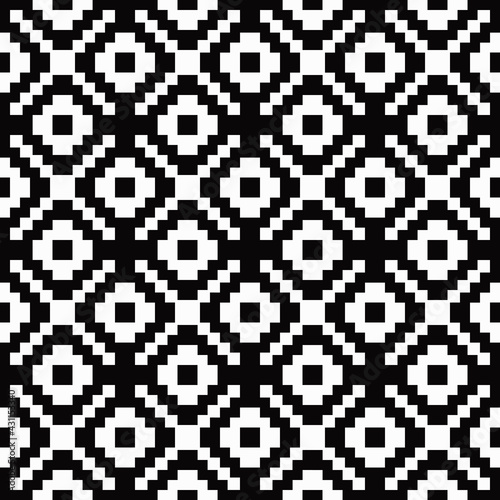 Monochrome and same rhombuses pixel ornament. Vector.