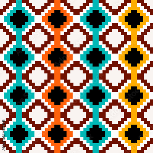 Pixel tile make rhombus ornament. Vector and same pattern.