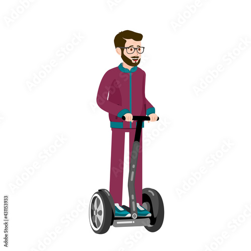 Man on the segway. Vector illustration of a mеn on a segway for animation. All the details are on separate layers. Editable strokes.