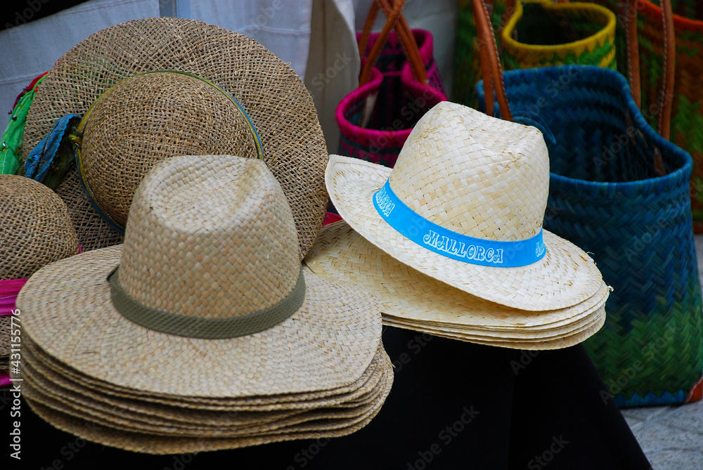 typical handmade straw hats