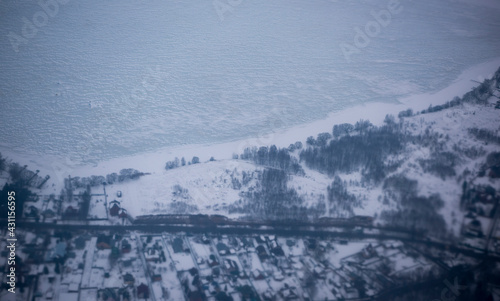   View of the snow-covered suburbs of Moscow from an airplane