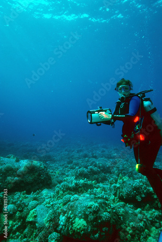 Wallpaper Mural Female Woman Diver with a Video Camera in Shallow Tropical Waters Near Kona, Hawaii, Looking for a Subject Torontodigital.ca