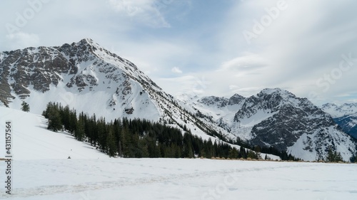 Mountain landscape with snow in April