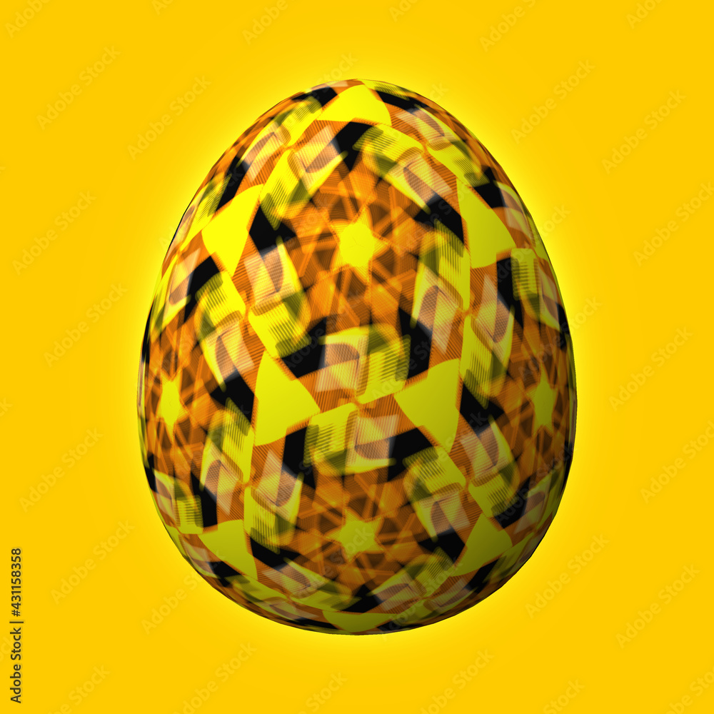 Happy Easter, Artfully designed and colorful 3D easter egg, 3D illustration on yellow background Happy Easter, Artfully designed and colorful 3D easter egg, 3D illustration on yellow background