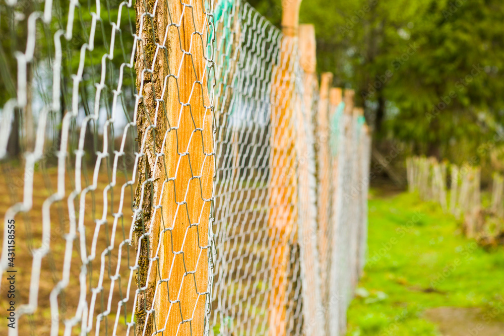 Metal fence background, real fence close-up and texture