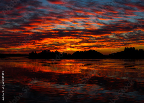 beautiful norwegian sunset with reflection in the water