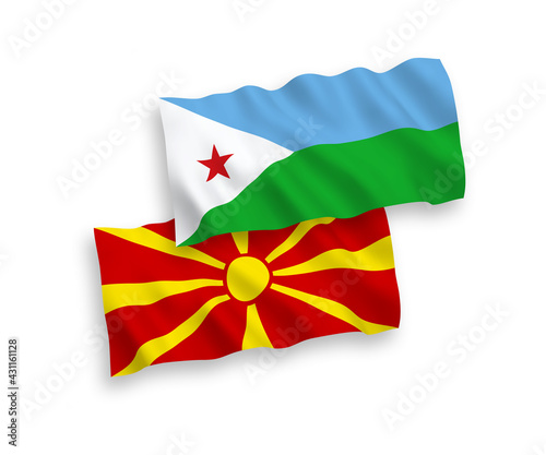 Flags of Republic of Djibouti and North Macedonia on a white background