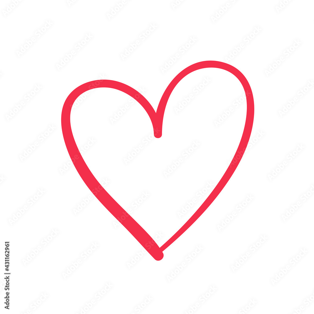 Red heart shaped hand drawn line drawing For adorning the love of a young couple. Red heart shaped hand drawn line drawing For adorning the love of a young couple.