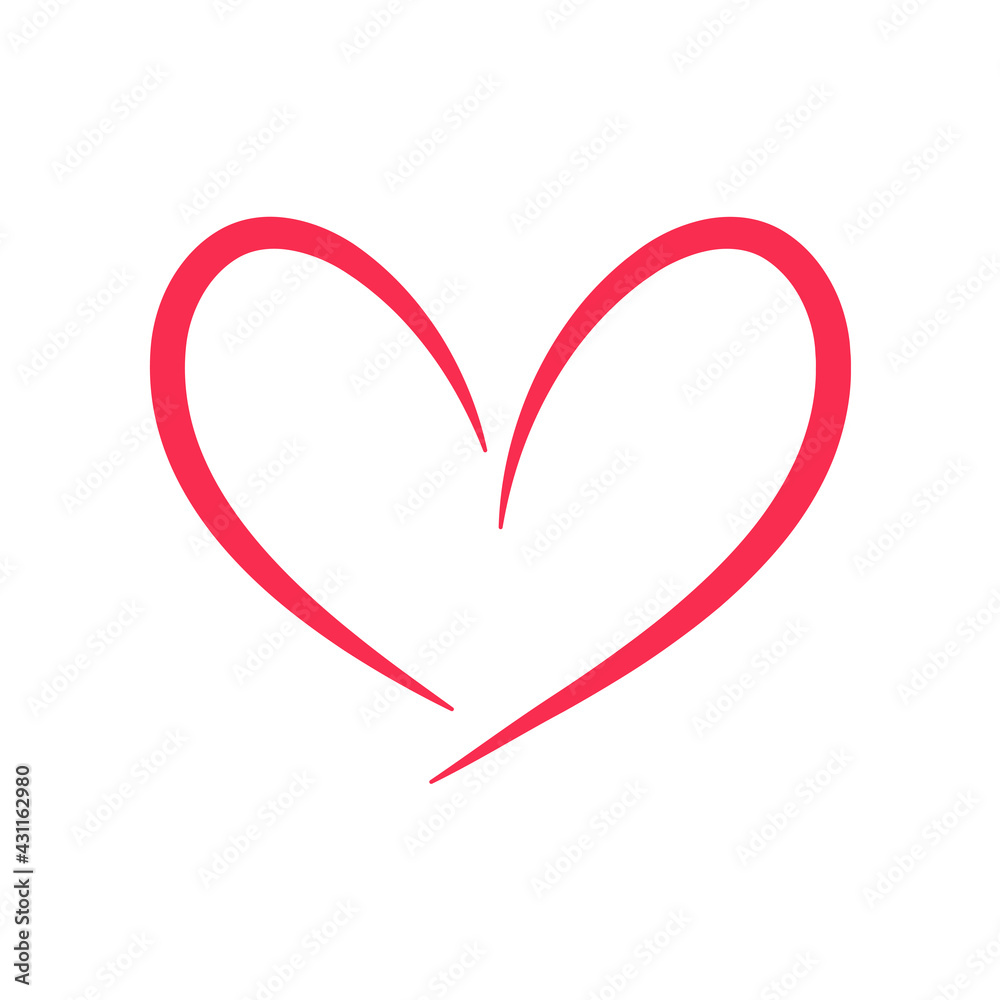 Red heart shaped hand drawn line drawing For adorning the love of a young couple. Red heart shaped hand drawn line drawing For adorning the love of a young couple.