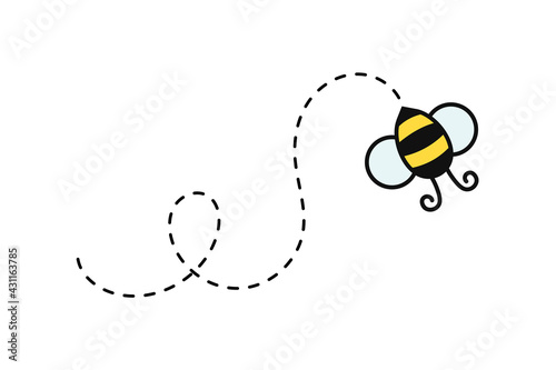 Simple flying bee design vector. Cartoon bee isolated on white background.