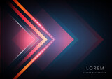 Template design abstract red and orange triangle overlap layer on black background with lighting.