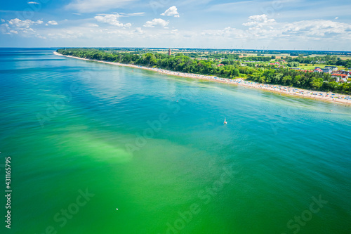 Lonely boat on Baltic Sea. Tourism by the sea, Poland.