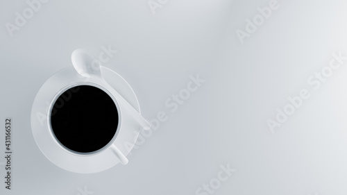 3D rendering of a white coffee cup on a white  background with copy space