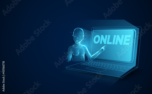 Online presentation conference. Learning online education. Digital Classroom. 3d Vector illustration