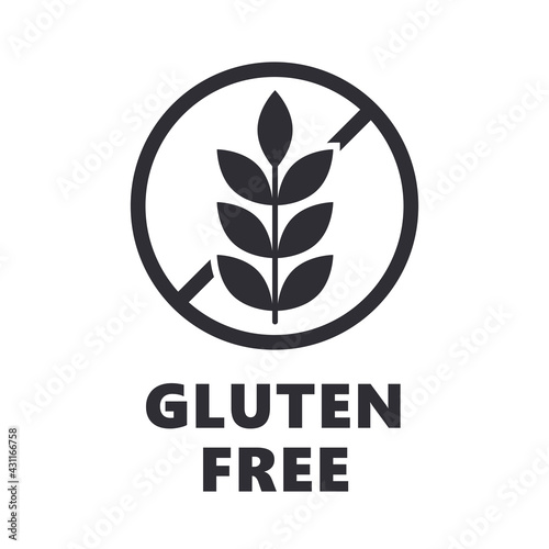 gluten free Food Allergy Product Diet Label Flat black isolated label Icon for apps and websites. No gluten, gluten free circle symbol vector sticker.