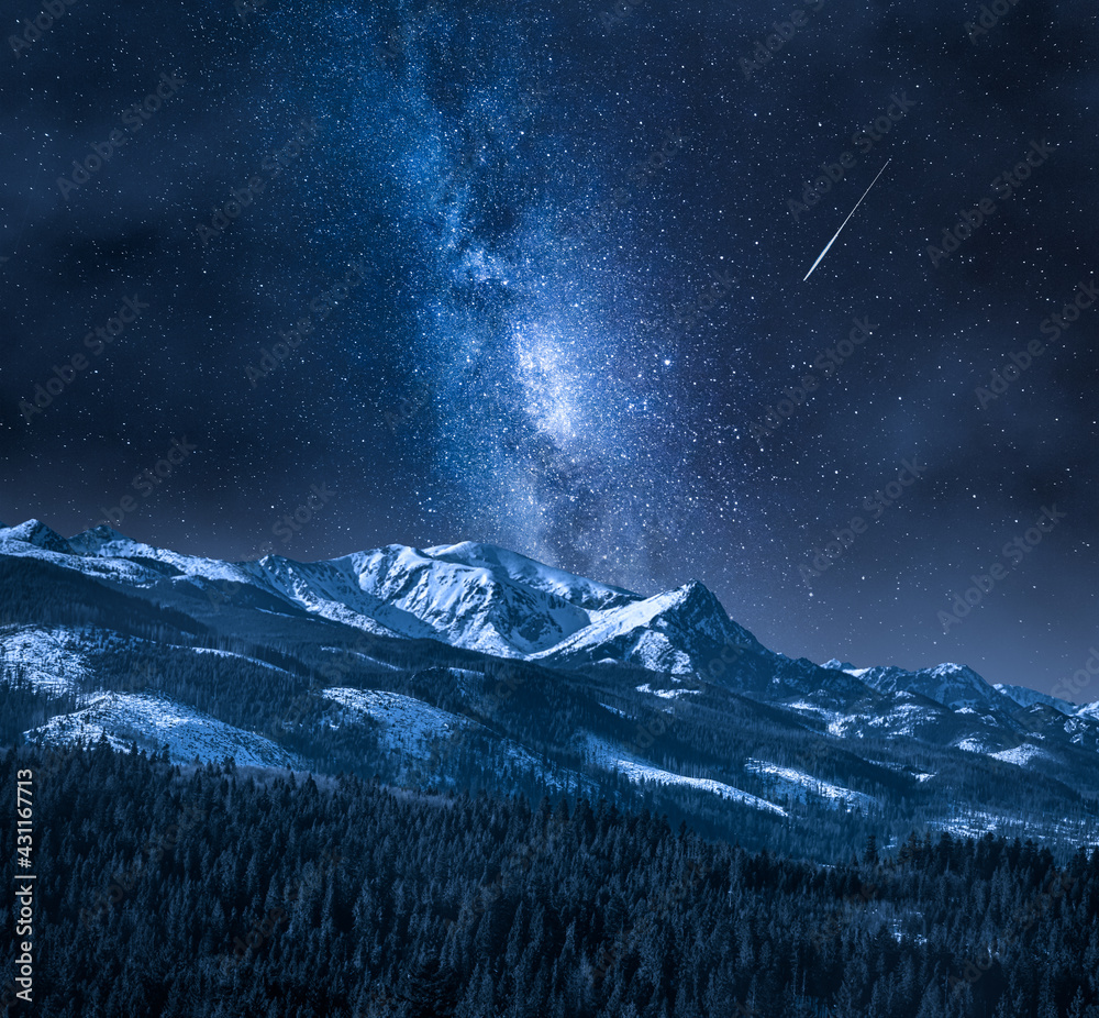 Milky way over Tatra Mountains in Poland.