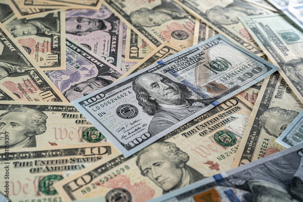 One hundred loddars top view macro. Background with money american hundred dollar bills One hundred loddars top view macro. Background with money american hundred dollar bills