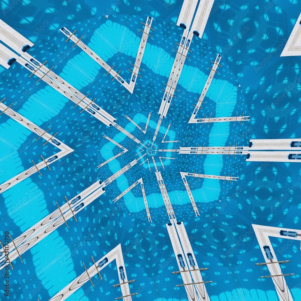 photograph of swimming pool area transformed into variations of