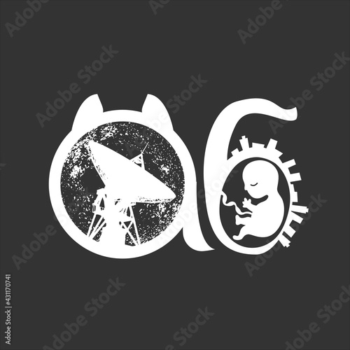 the baby in the womb is surrounded by city buildings and an antenna