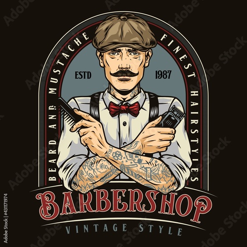 Barbershop vintage colorful emblem