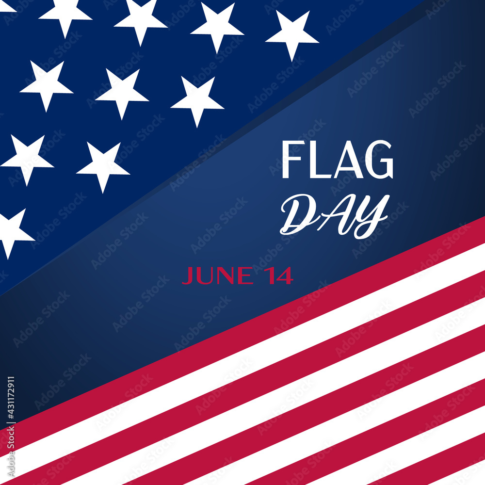 Vector illustration dedicated to the USA Flag Day. Flag elements on dark blue gradient background. Banner, poster, signboard. For various design purposes.