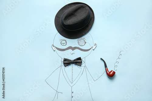 Drawn gentleman on color ba...