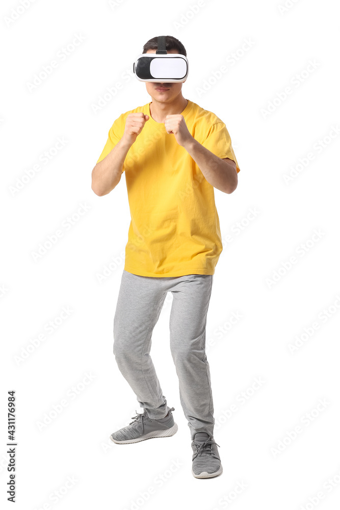 Young man with virtual reality glasses on white background Young man with virtual reality glasses on white background