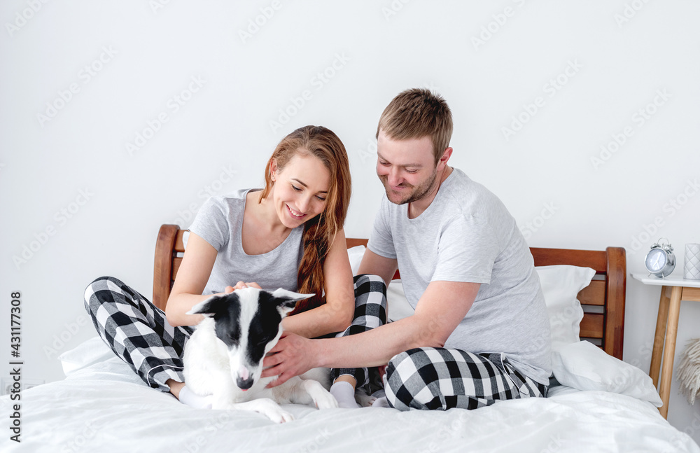 Family with dog in the bed Family with dog in the bed