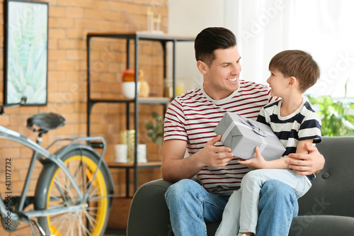 Little boy greeting his dad...