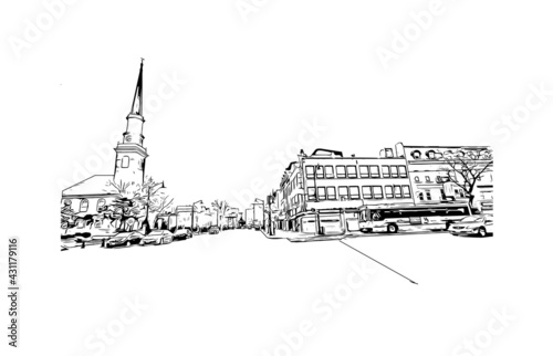 Building view with landmark of Elizabeth is the 
city in New Jersey. Hand drawn sketch illustration in vector. photo