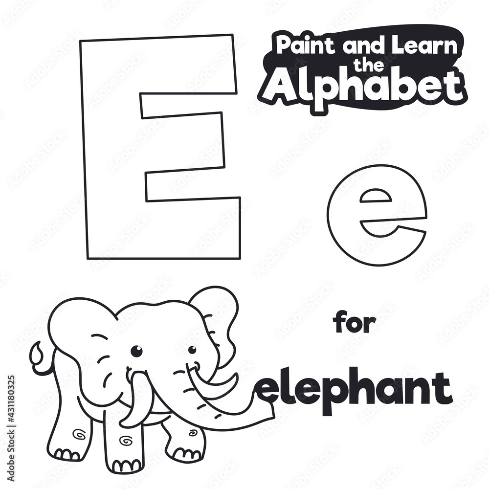 Didactic Alphabet to Color it, with Letter E and Elephant, Vector Illustration Didactic Alphabet to Color it, with Letter E and Elephant, Vector Illustration
