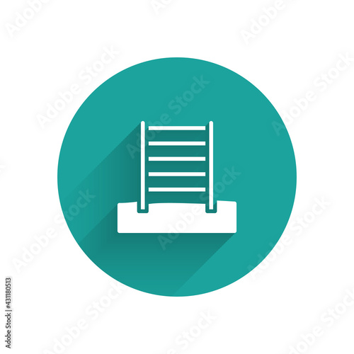 White Wooden Swedish wall icon isolated with long shadow. Swedish stairs. Green circle button. Vector