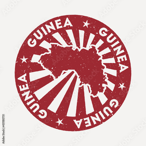 Guinea stamp. Travel red rubber stamp with the map of the country, vector illustration. Can be used as insignia, logotype, label, sticker or badge of Guinea.